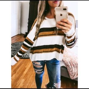 Lois Loves Will Furry Soft Stripped Brown Cream Beige Oversize Sweater